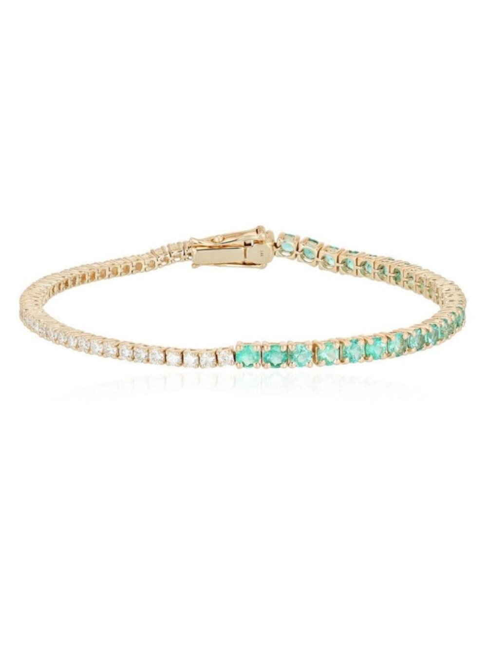 Graduated Emerald 14K (or 18k upon request) Yellow Gold Diamond Tennis Bracelet